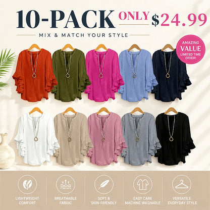 Plus Size Ruffle Sleeve V-Neck Shirt Top