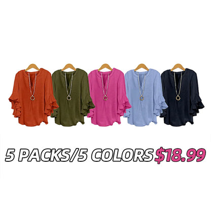 Plus Size Ruffle Sleeve V-Neck Shirt Top